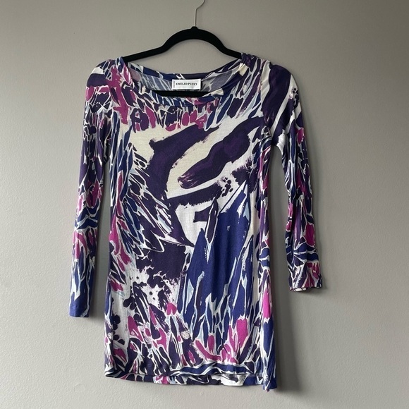 [4] Emilio Pucci Womens Purple & Blue Funky Pattern Long Sleeve 100% Viscose Top - Picture 2 of 11